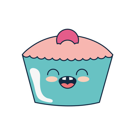 kawaii muffin icon over white background, flat style, vector illustrationのイラスト素材