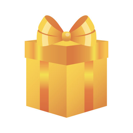 Gold gift with bowtie front view design, celebration birthday christmas theme Vector illustrationのイラスト素材