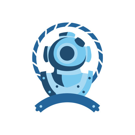 nautical underwater suit in seal stamp with ribbon design sea ocean navigation travel underwater water and marine theme Vector illustrationのイラスト素材