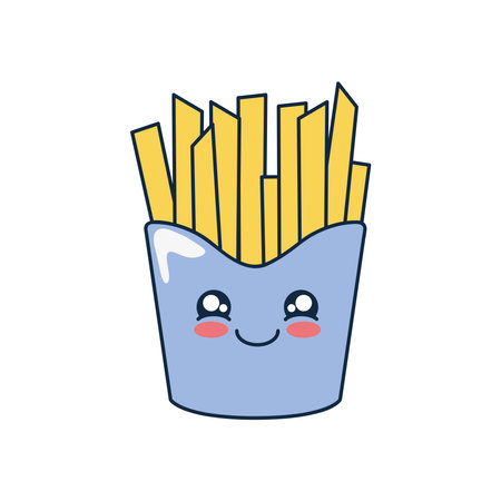 kawaii french fries icon over white background, flat style, vector illustrationのイラスト素材