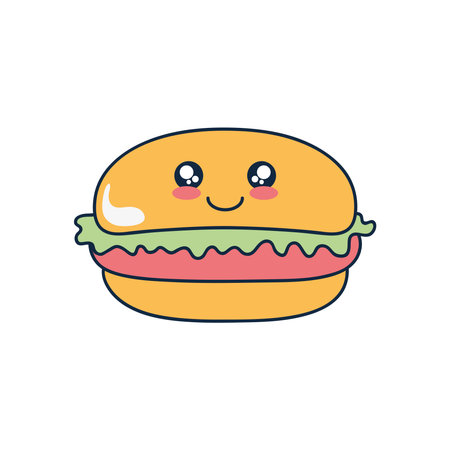 kawaii hamburger icon over white background, flat style, vector illustrationのイラスト素材