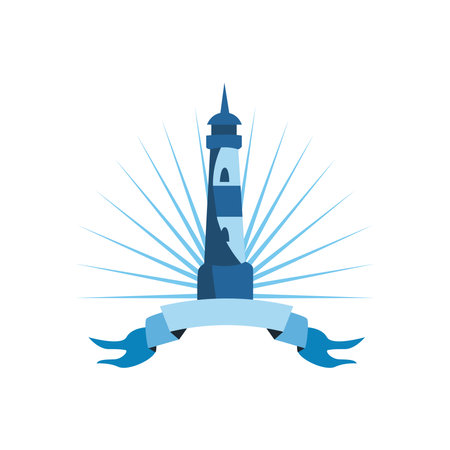 Lighthouse with ribbon design Sea coast ocean water nautical tower building navigation travel marine and beach theme Vector illustrationのイラスト素材