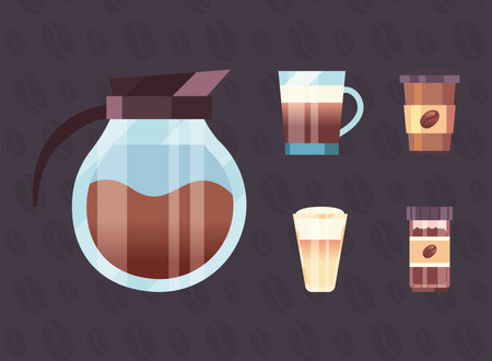 coffee pot and icon set design of drink caffeine breakfast and beverage theme Vector illustrationのイラスト素材