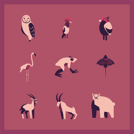 animals abstract style icon bundle design, zoo and life theme Vector illustrationのイラスト素材
