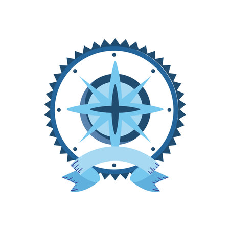 nautical compass in seal stamp with ribbon design sea ocean navigation travel underwater water and marine theme Vector illustrationのイラスト素材