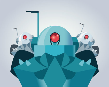 robots with red eyes of robotic technology futuristic toy future machine cyborg science android and fiction theme Vector illustrationのイラスト素材