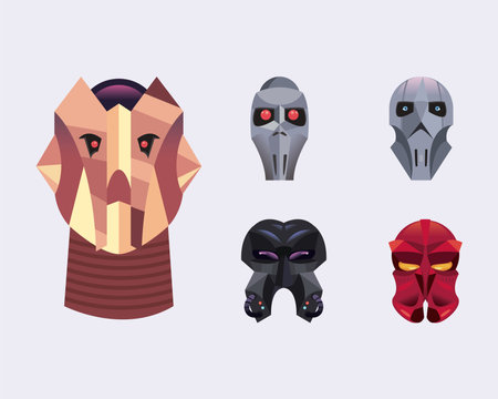 Robots cartoons icon bundle of robotic technology futuristic toy future machine cyborg science android and fiction theme Vector illustrationのイラスト素材