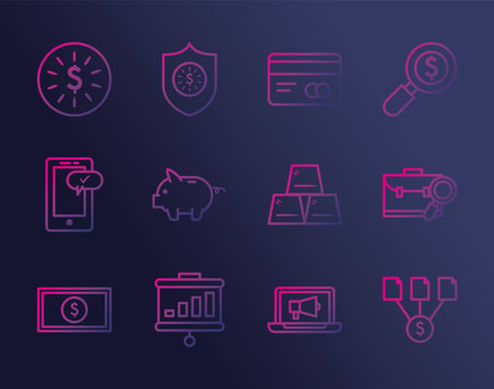 Business gradient style icons bundle design, Management financial and money theme Vector illustrationのイラスト素材