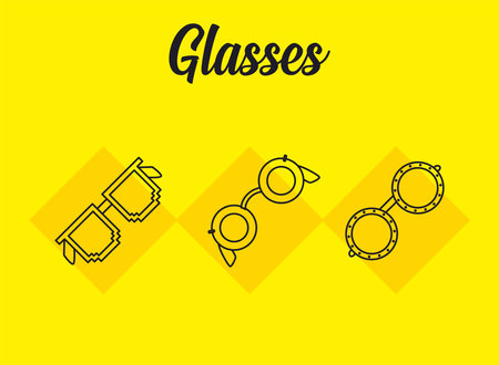 set glasses icons, line style on yellow background vector illustration designのイラスト素材