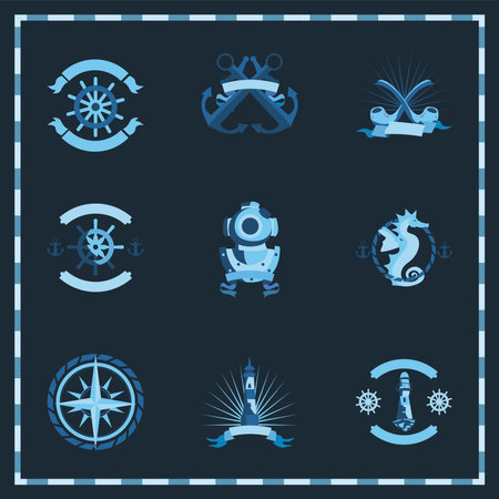 nautical vintage icon set design sea ocean navigation travel underwater water and marine theme Vector illustrationのイラスト素材