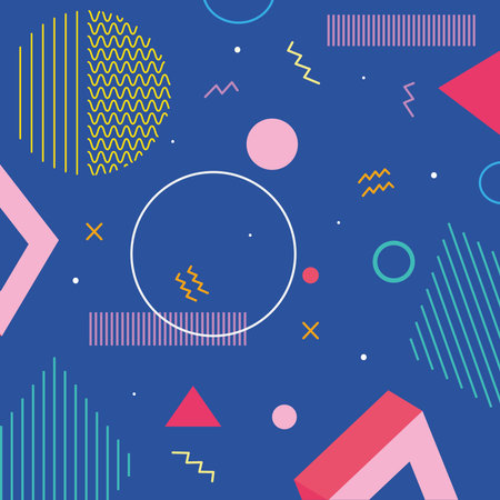 memphis colorful blue design with geometric and abstract shapes, vector illustrationのイラスト素材