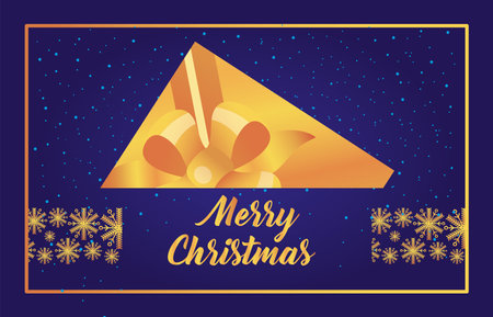 merry christmas gold gift with snowflakes on blue background design, winter season and decoration theme Vector illustrationのイラスト素材