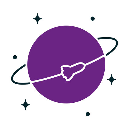 Space Rocket Around Planet over white background, half line half color style, vector illustration