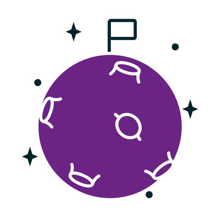 Flag standing on moon icon over white background, half line half color style, vector illustrationのイラスト素材