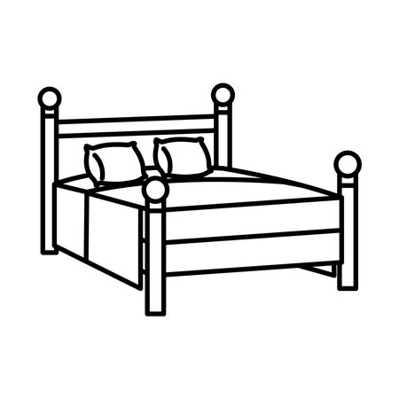 furniture concept, bed icon over white background, line style, vector illustrationのイラスト素材