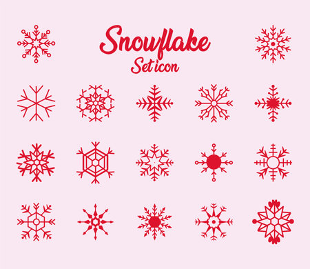 snowflakes set icons of red line style, christmas and winter concept vector illustration designのイラスト素材