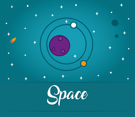 space galaxy orbit and stars around over turquoise background, colorful design, vector illustrationのイラスト素材