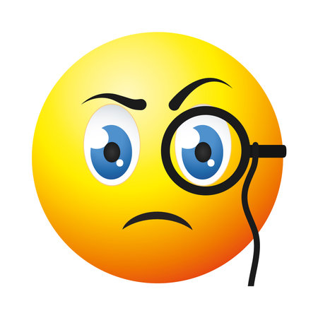 cartoon emoji face with monocle over white background, colorful design, vector illustrationのイラスト素材