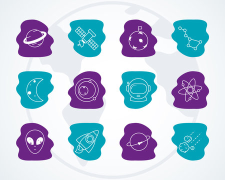 icon set of space over white background, line style, vector illustrationのイラスト素材