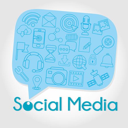 speech bubble with social media related icons over white background, vector illustrationのイラスト素材