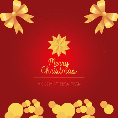 merry christmas and happy new year gold star with bowties design, winter season and decoration theme Vector illustrationのイラスト素材