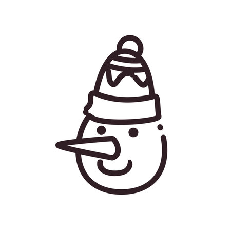 merry christmas snowman with hat line style icon design, winter season and decoration theme Vector illustrationのイラスト素材