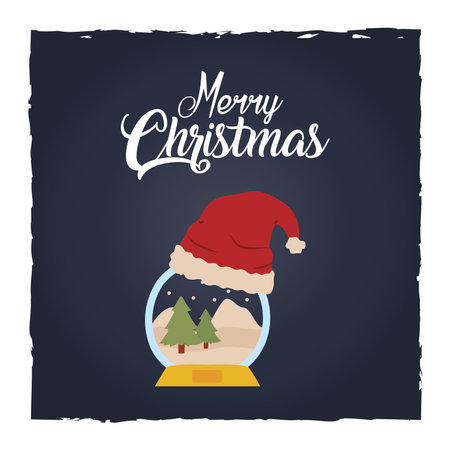 merry christmas pine trees in sphere with hat design, winter season and decoration theme Vector illustrationのイラスト素材