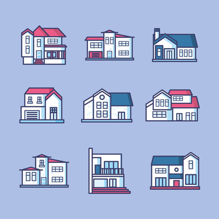 House line and fill style icons collection design, Home real estate building theme Vector illustrationのイラスト素材
