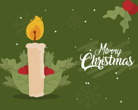 merry christmas candle with berries and leaves design, winter season and decoration theme Vector illustrationのイラスト素材