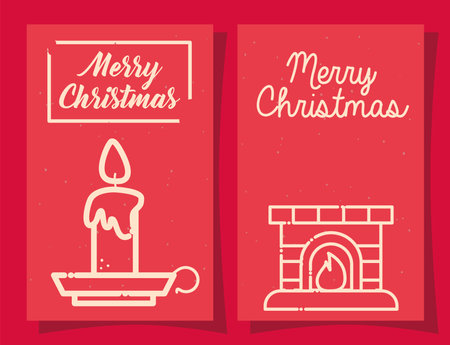 merry christmas candle and chimney line style icon design, winter season and decoration theme Vector illustrationのイラスト素材