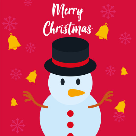 merry christmas snowman with bells design, winter season and decoration theme Vector illustrationのイラスト素材