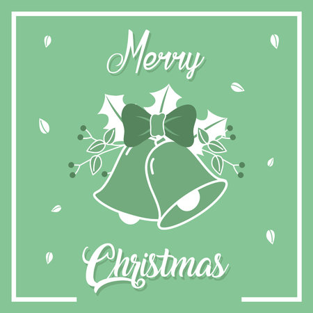 merry christmas bells with bowtie and leaves design, winter season and decoration theme Vector illustrationのイラスト素材
