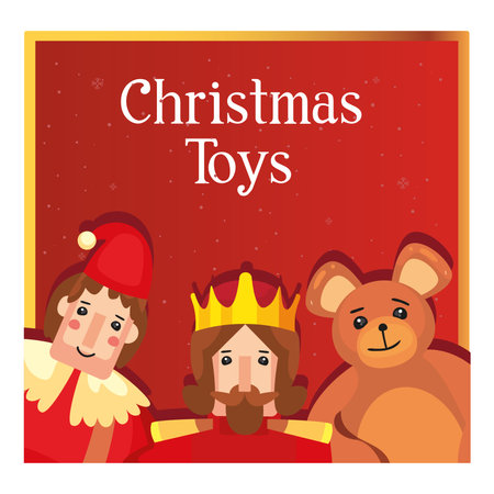 merry christmas toys prince clown and teddy design, winter season and decoration theme Vector illustrationのイラスト素材