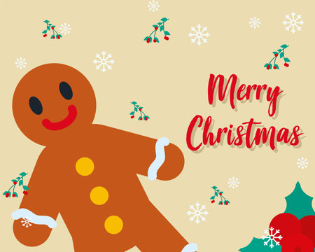 merry christmas gingerbread cookie with snowflakes design, winter season and decoration theme Vector illustrationのイラスト素材