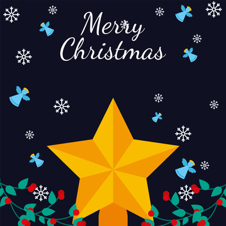 merry christmas star with angels design, winter season and decoration theme Vector illustrationのイラスト素材