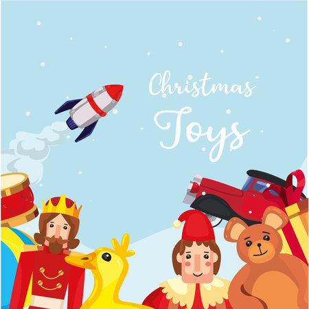 merry christmas toys and rocket design, winter season and decoration theme Vector illustrationのイラスト素材