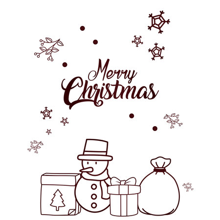 merry christmas calendar snowman gift and bag design, winter season and decoration theme Vector illustrationのイラスト素材