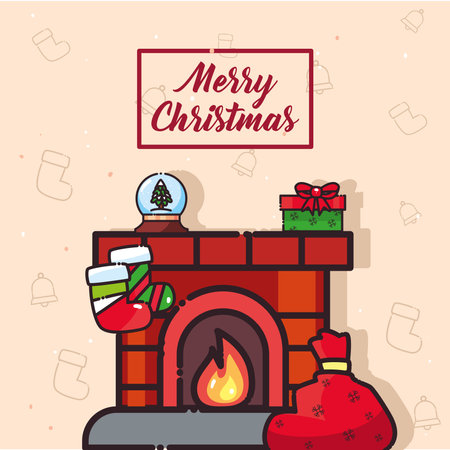 merry christmas chimney with boots flat style icon design, winter season and decoration theme Vector illustrationのイラスト素材