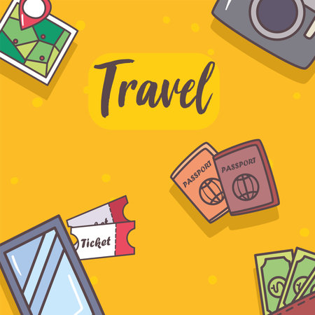 travel passports smartphone camera and tickets design, trip tourism and journey theme Vector illustrationのイラスト素材