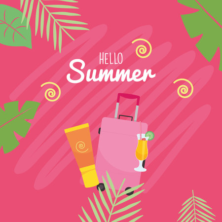hello summer bag suncream and cocktail design, vacation and tropical theme Vector illustrationのイラスト素材