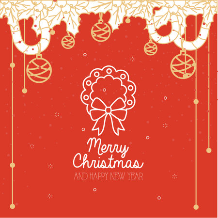 merry christmas crown with spheres hanging design, winter season and decoration theme Vector illustrationのイラスト素材