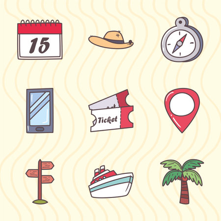 travel icons bundle design, trip tourism and journey theme Vector illustrationのイラスト素材