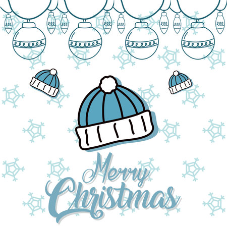 merry christmas hat and spheres hanging design, winter season and decoration theme Vector illustrationのイラスト素材