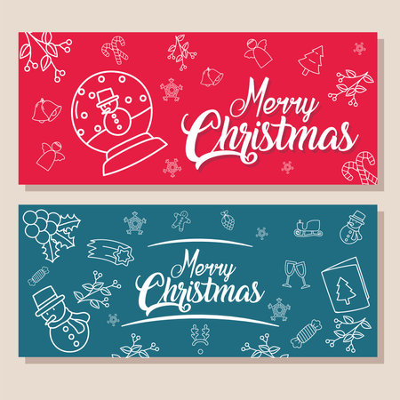 merry christmas snowman in sphere and icon set design, winter season and decoration theme Vector illustrationのイラスト素材