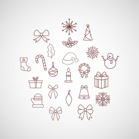 merry christmas icon set circle design, winter season and decoration theme Vector illustrationのイラスト素材