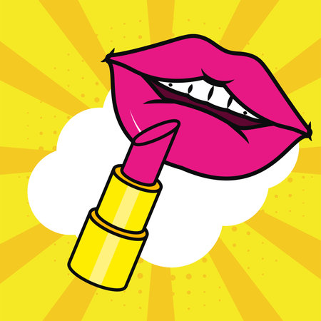 pop art mouth with lipstick design of retro expression comic theme Vector illustrationのイラスト素材