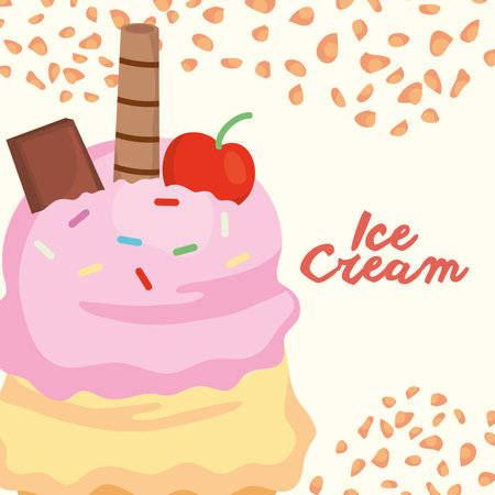 strawberry with sprinkles and wafer stick over white background, colorful design, vector illustrationのイラスト素材