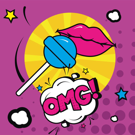 pop art mouth and candy with omg explosion bubble design of retro expression comic theme Vector illustrationのイラスト素材