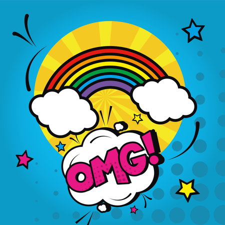 pop art rainbow with omg explosion bubble design of retro expression comic theme Vector illustrationのイラスト素材
