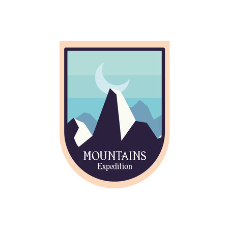 mountains expedition with moon landscape label design, nature and outdoor theme Vector illustrationのイラスト素材